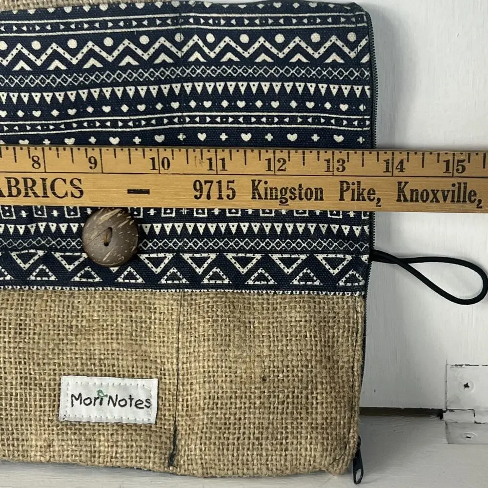 Mori Notes Pencil Holder Navy Blue Ethnic Printed Canvas Jute Zipper Compartmets